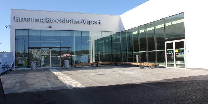 View from the arrival hall at Bromma Stockholm Airport.