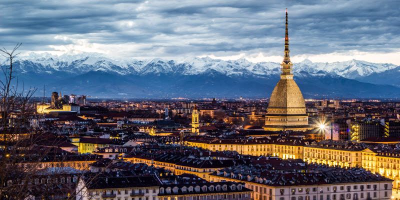 Vy över Italienska staden Turin i vintertid