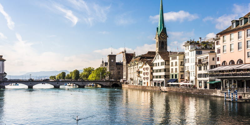 View over river in sunny Zürich
