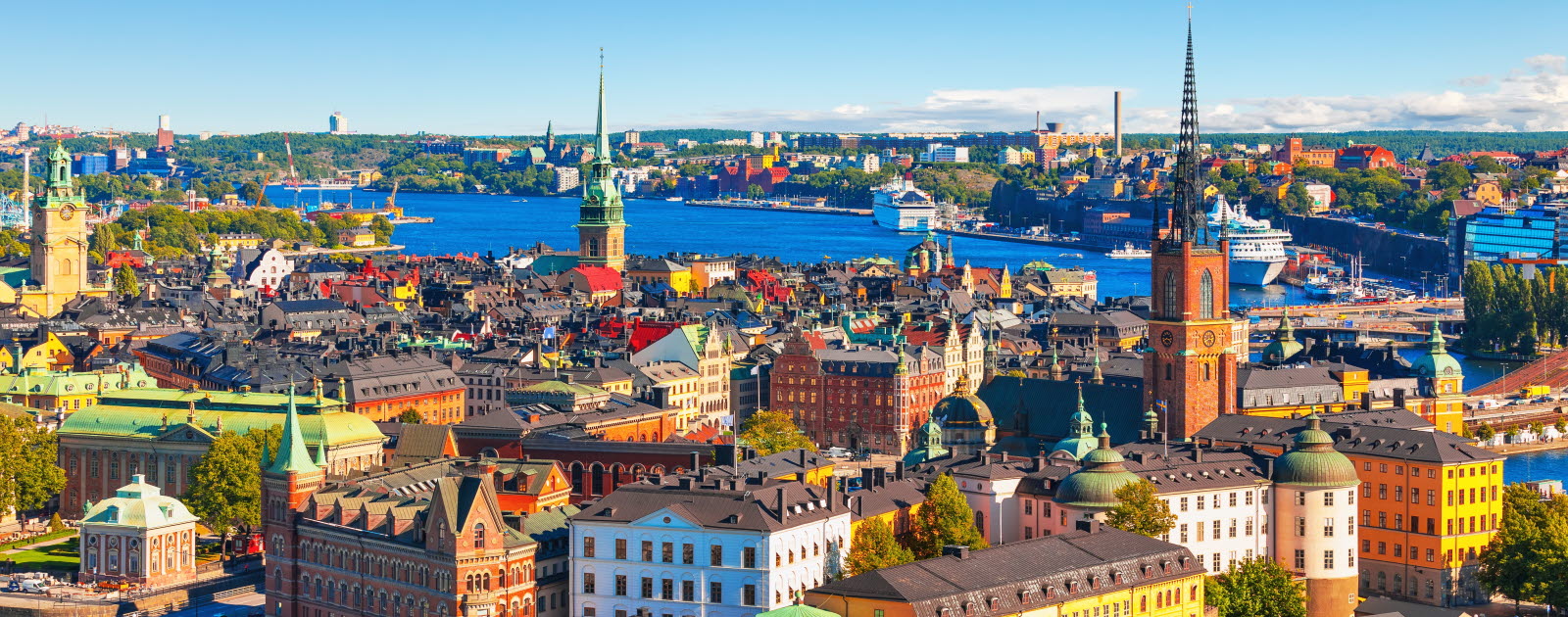 Scenic summer aerial panorama of the Old Town (Gamla Stan) in Stockholm, Sweden