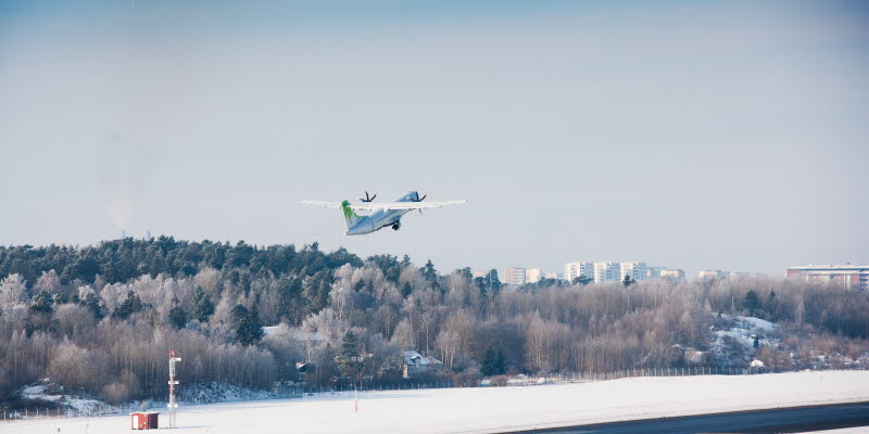 Airplane taking off at Bromma Stockholm Airport