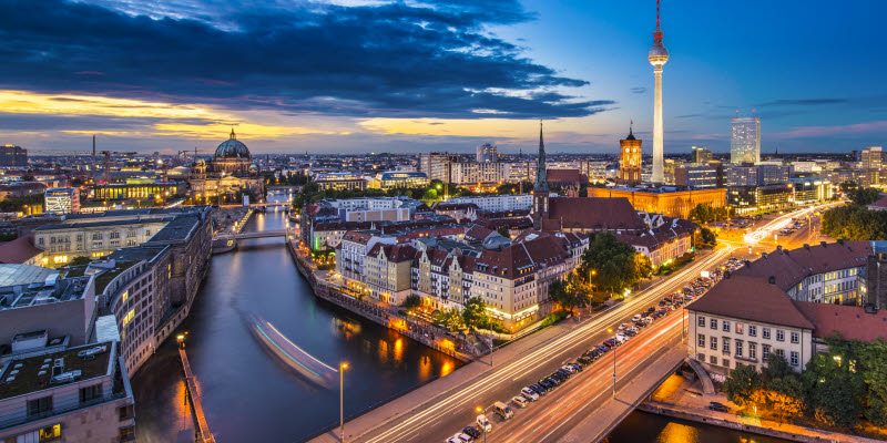 Berlin, Germany viewed from above the Spree River.