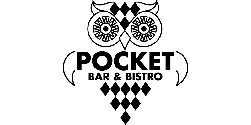 "POCKET BAR & BISTRO" surrounded by checkered owl.