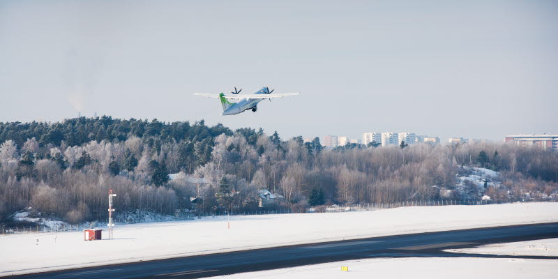 Airplane taking off at Bromma Stockholm Airport