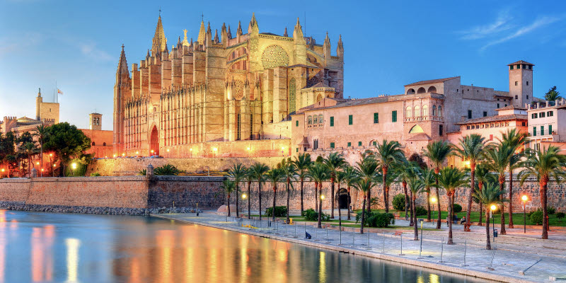 Palma Mallorca beach and palm trees