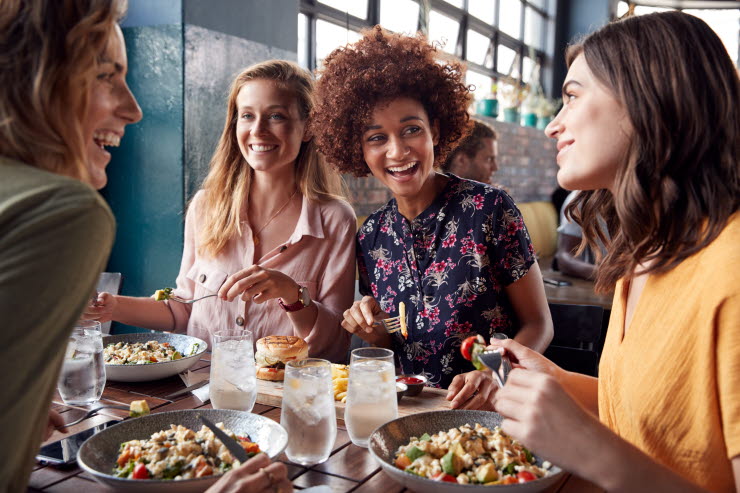 Girls eating at a restaurant