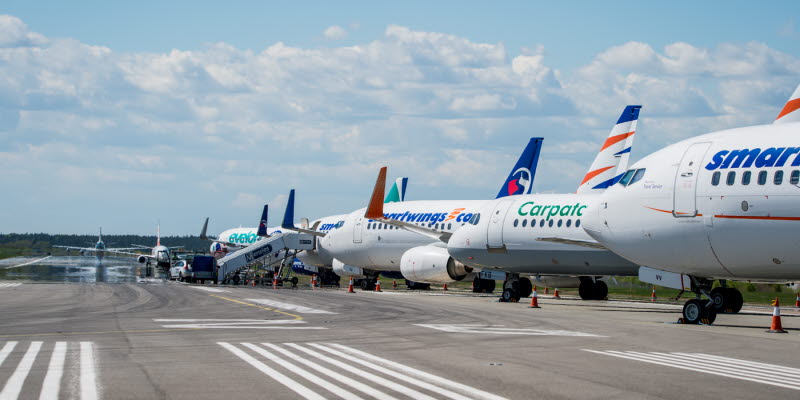 Aircrafts parked at a runway