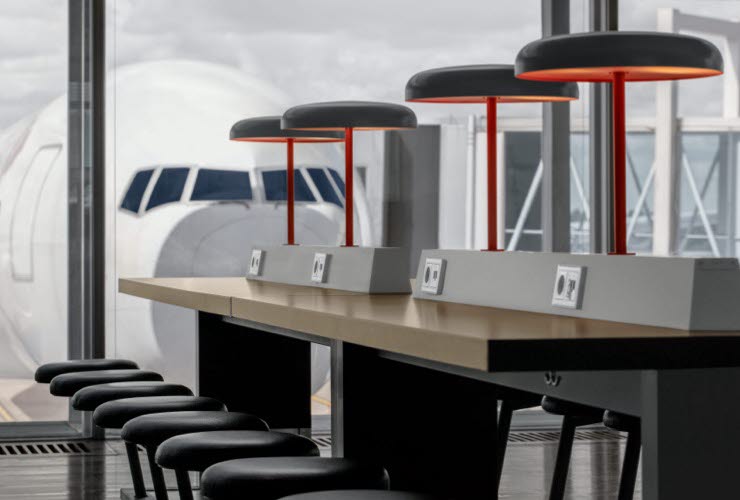 Seating with sockets and lamps at Stockholm Arlanda Airport