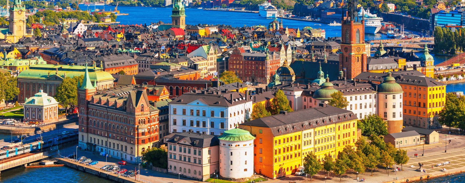 Scenic summer aerial panorama of the Old Town (Gamla Stan) in Stockholm, Sweden