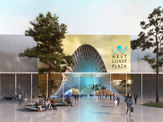 Visionsbild över ett framtida storskaligt köpcentrum vid Göteborg Landvetter Airport