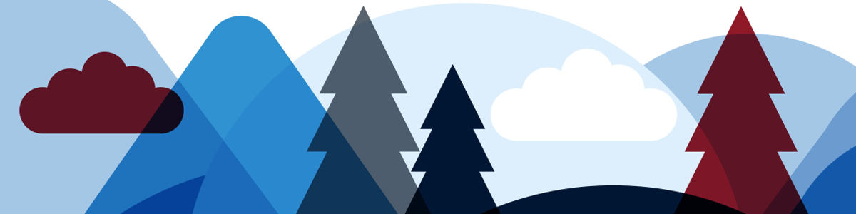 Illustration trees, clouds and mountain
