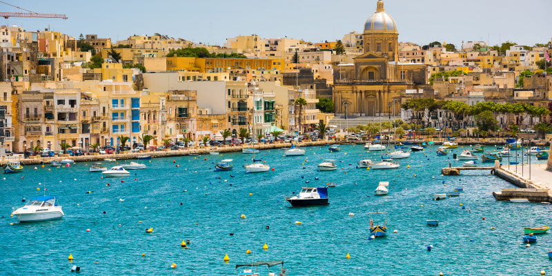 Boats in the water outside Valetta in Malta