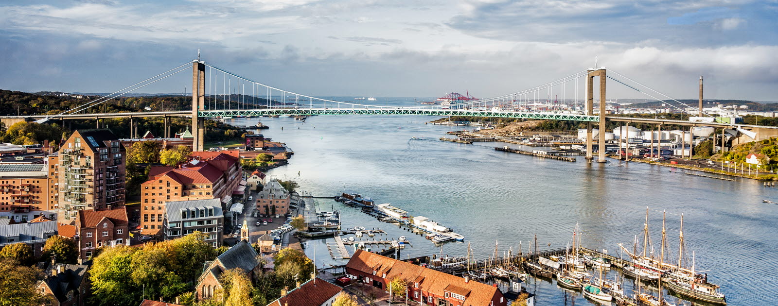 Gothenburg, or Göteborg, on Sweden’s west coast, is second in population only to the capital, Stockholm. Home of Volvo and two major universities, the city also holds several major cultural and sporting events. The Port of Gothenburg, seen in the bac