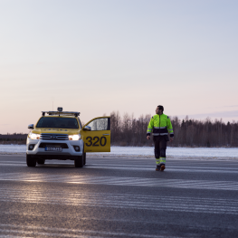 Airport officer performing a runway check