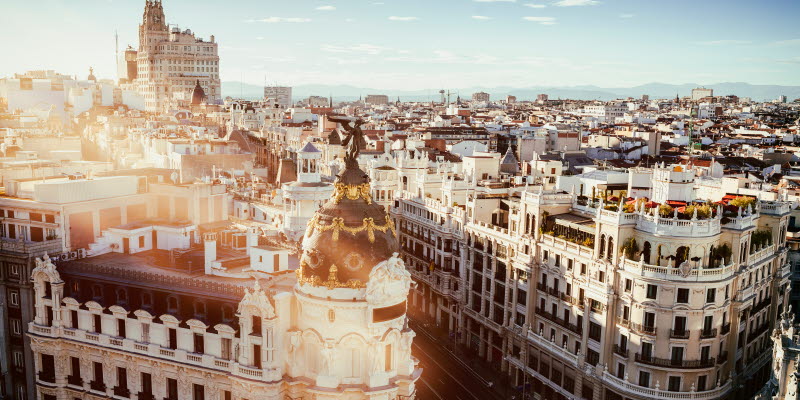 The city of Madrid and the view of the street Gran Via