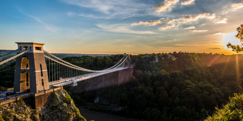 Clifton Suspension Bridge, Bristol i solnedgång