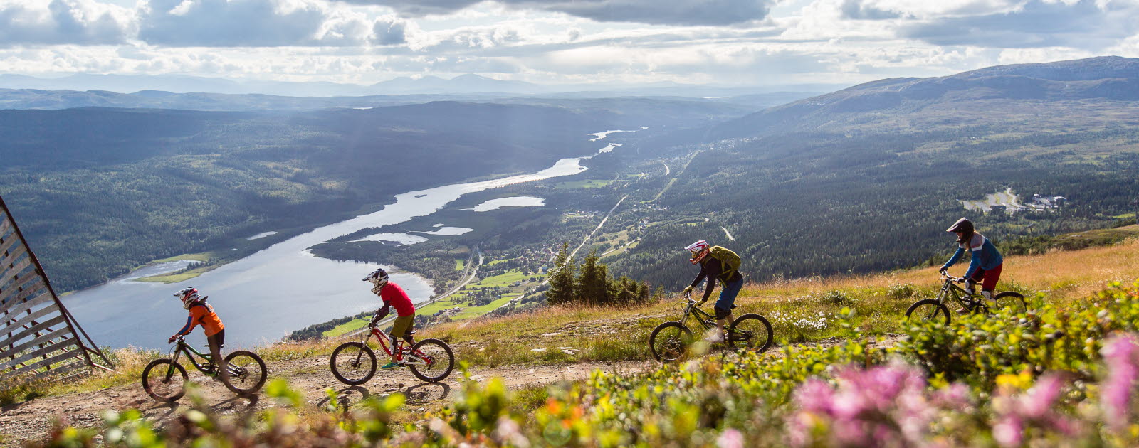 People on bikes at a mountain in Sweden