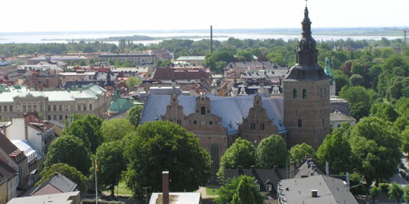 View over Kristianstad and its church