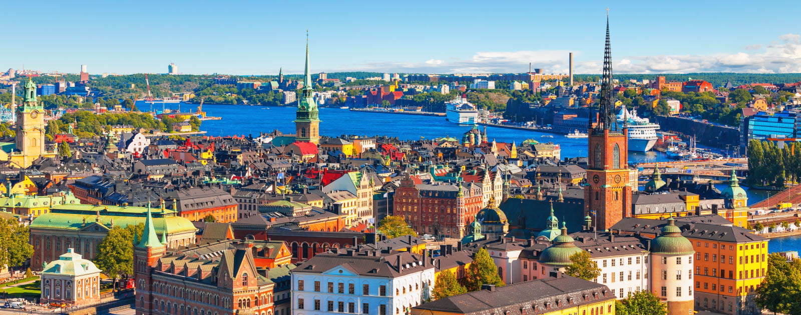 Scenic summer aerial panorama of the Old Town (Gamla Stan) in Stockholm, Sweden