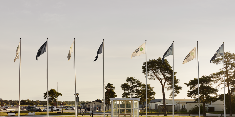 Flags in poles at Visby Airport