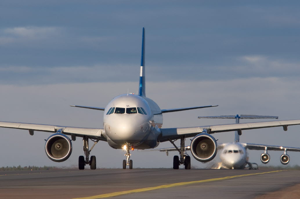 Two airplanes in a row