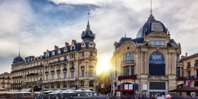 Square in sundown in Montpellier