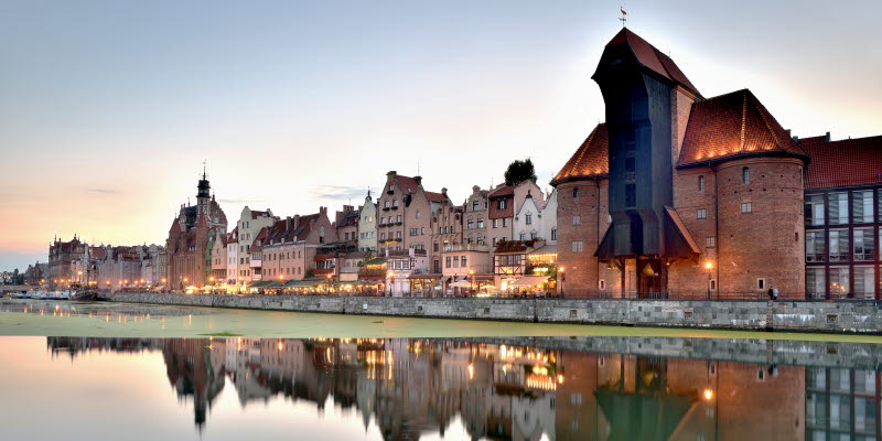 Houses and a building near the water in Gdansk