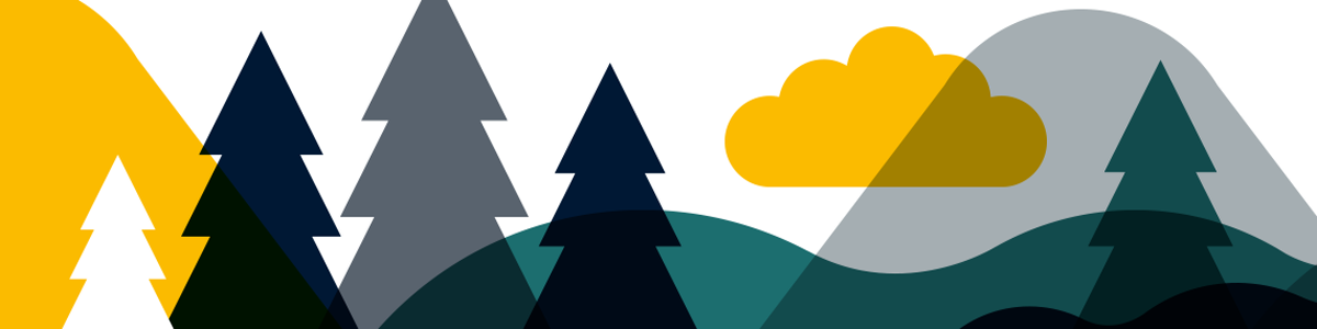 Illustration trees, clouds and mountain