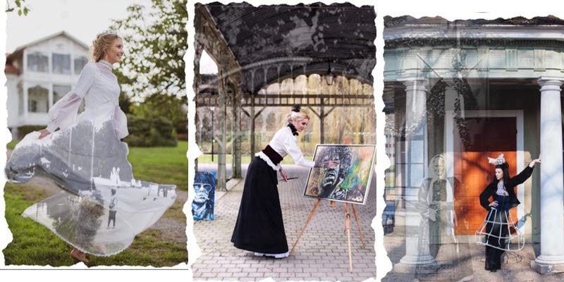 Three pictures of women in different environments