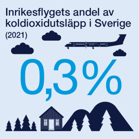 Inrikesflygets andel av koldioxidutsläpp i Sverige (2021) 0.3 procent