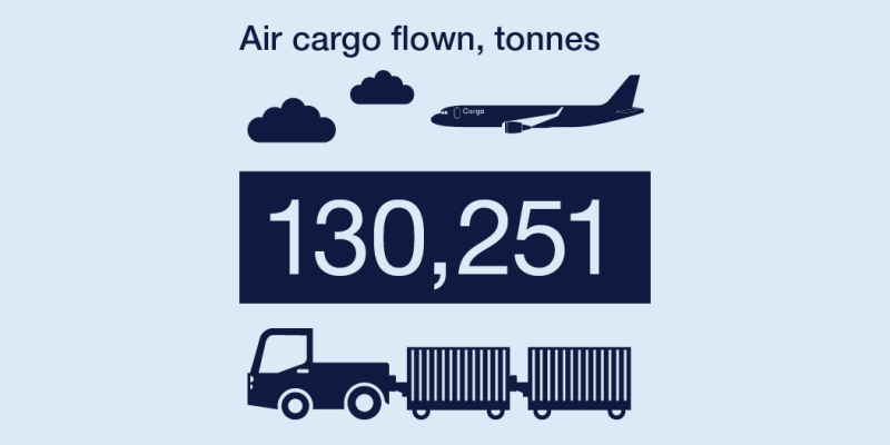 Air cargo flown, tonnes 130,251