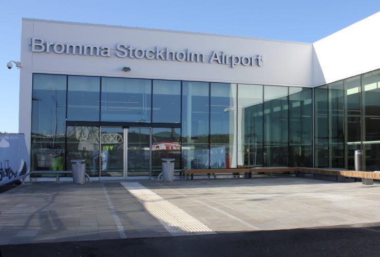 View from the arrival hall at Bromma Stockholm Airport.